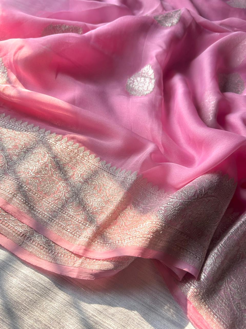 khadi pure Georgette baby pink