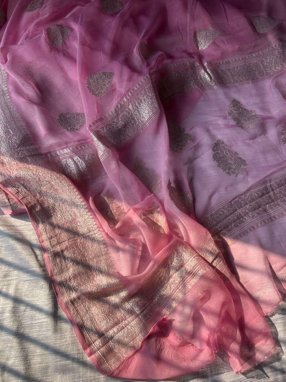 khadi pure Georgette baby pink