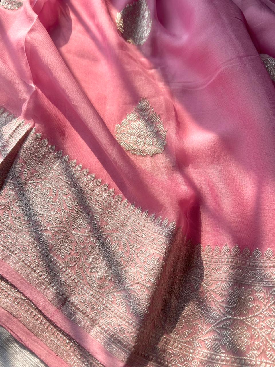 khadi pure Georgette baby pink