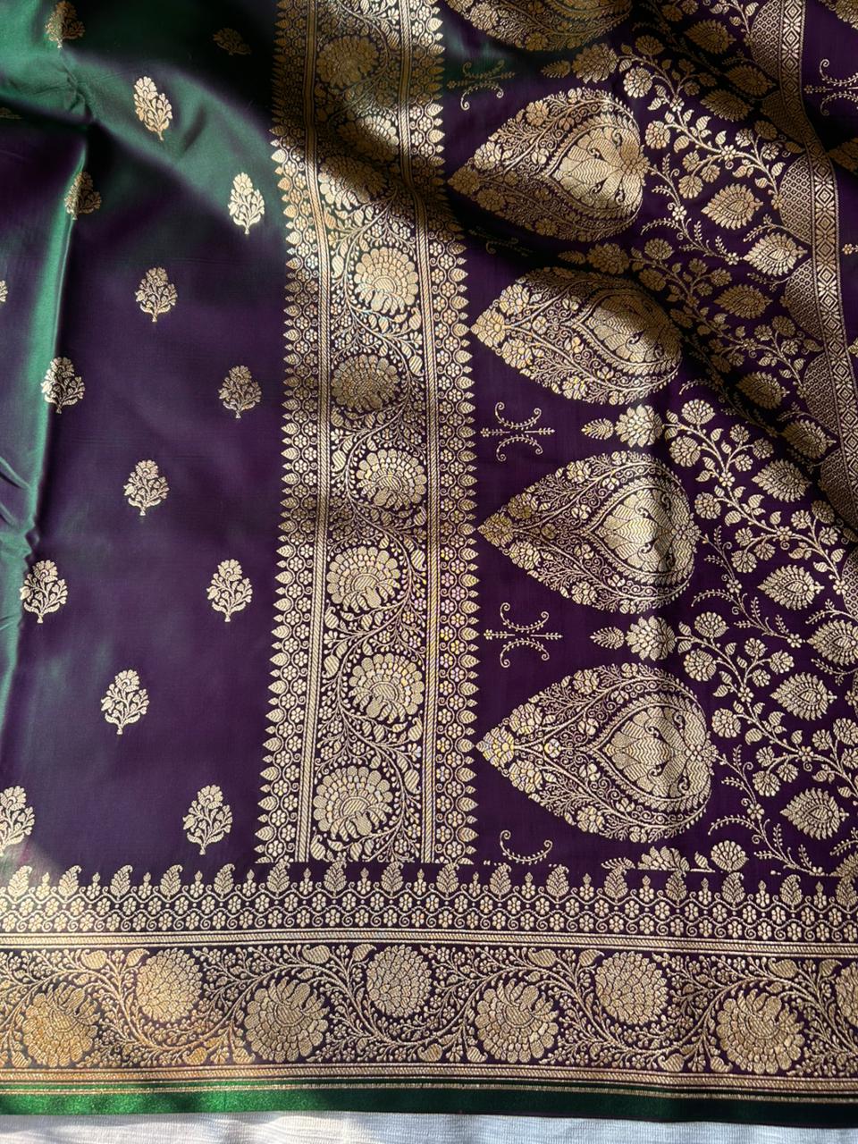 Royal Blueberry Satin Silk Banarasi Saree