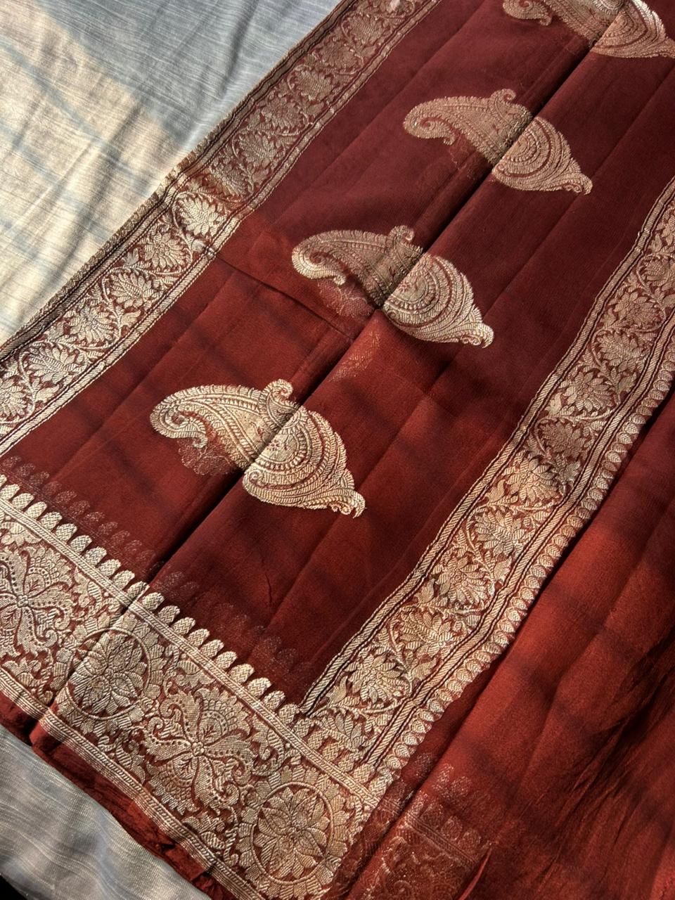 Pure Khadi Georgette Handloom Saree | Real Silver Zari | "Ring Test" Certified Softness