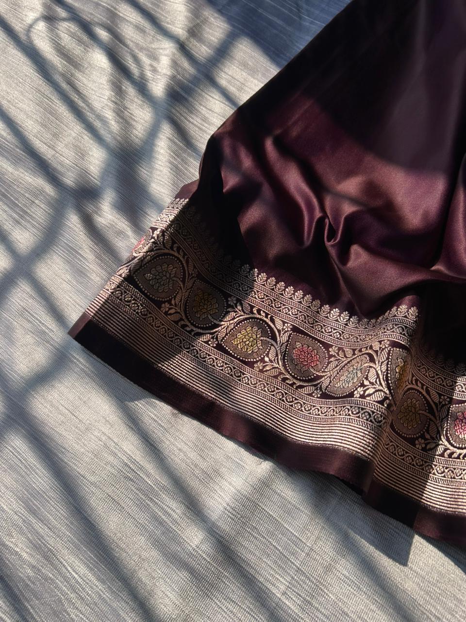 Hath Rang Chocolate Color Mahsru Silk Saree