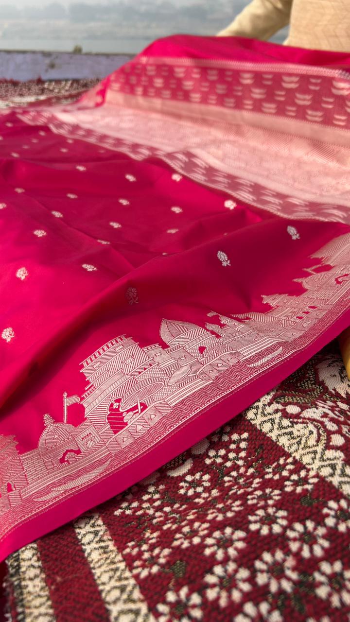 Hot Pink Ghat Saree – Mashru Silk Banarasi