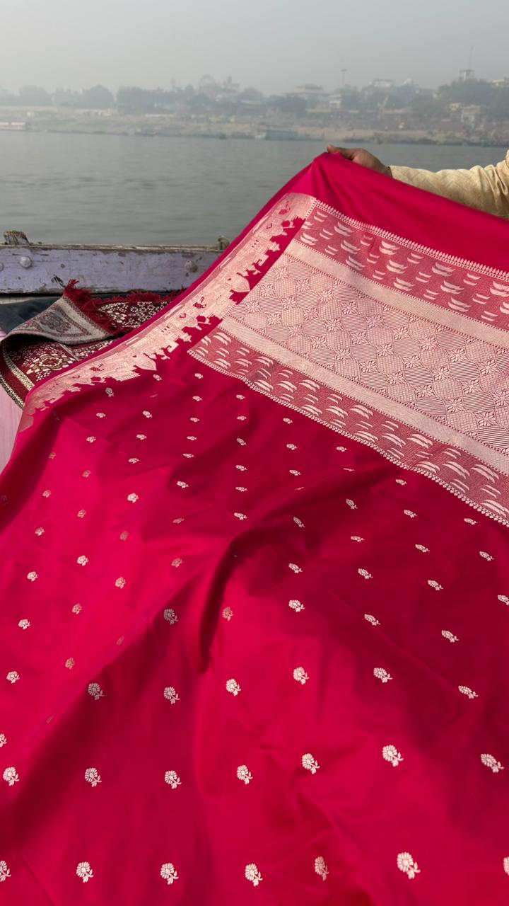 Hot Pink Ghat Saree – Mashru Silk Banarasi