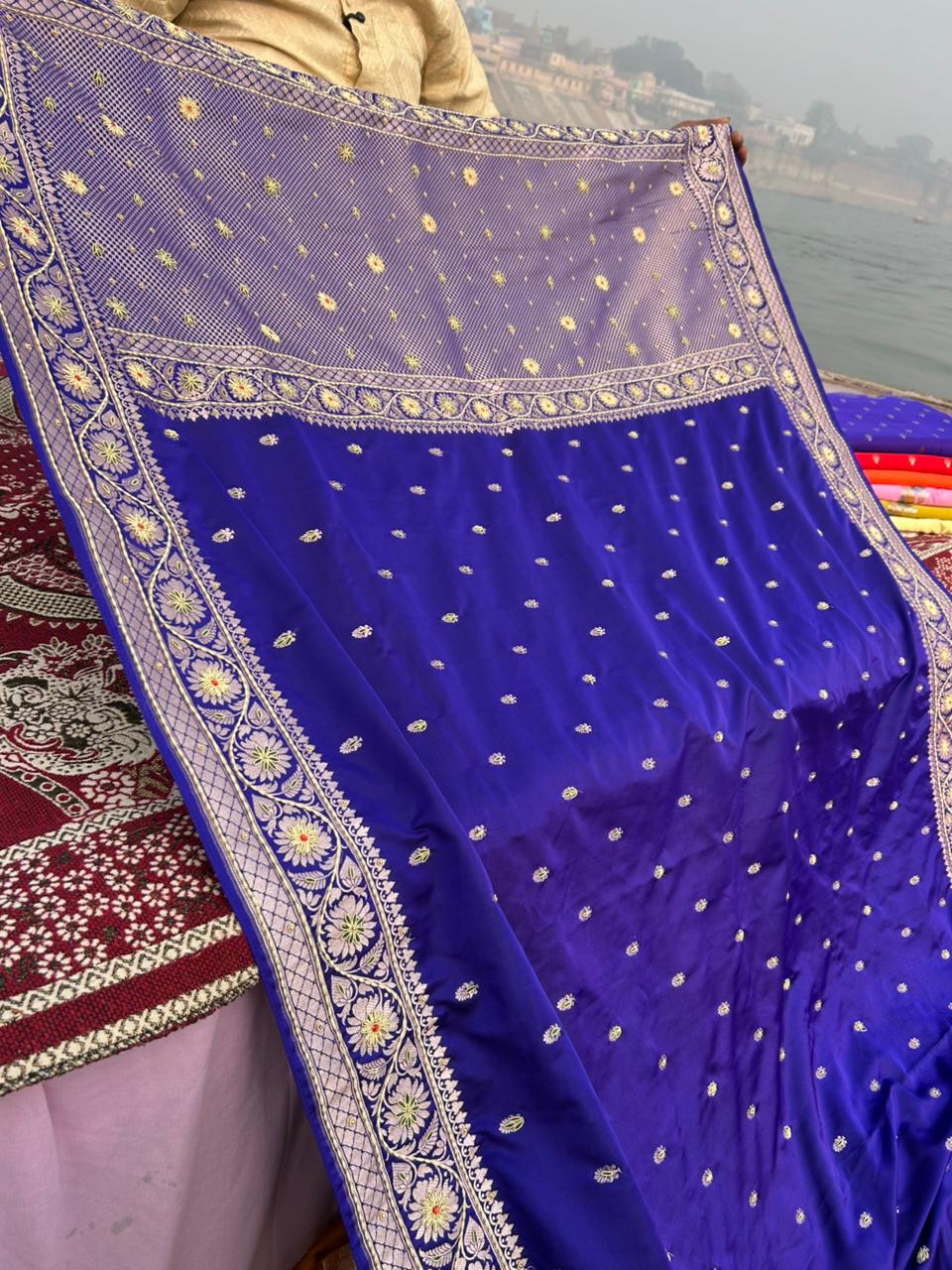 Samantha Inspired Royal Blue Mashru Silk Saree with Hand Zardozi & Meenakari Work