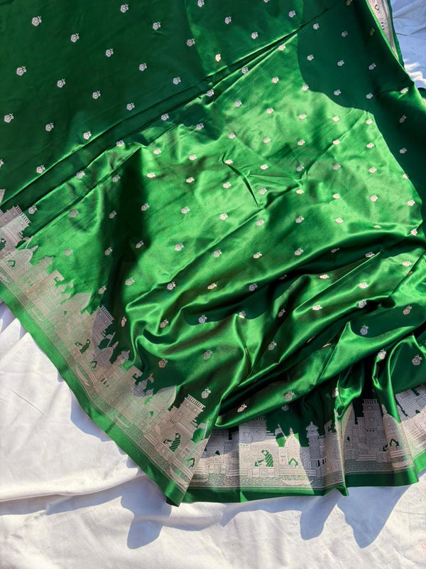 Bottle Green Banarasi Ghat Design Saree – Mashru Silk