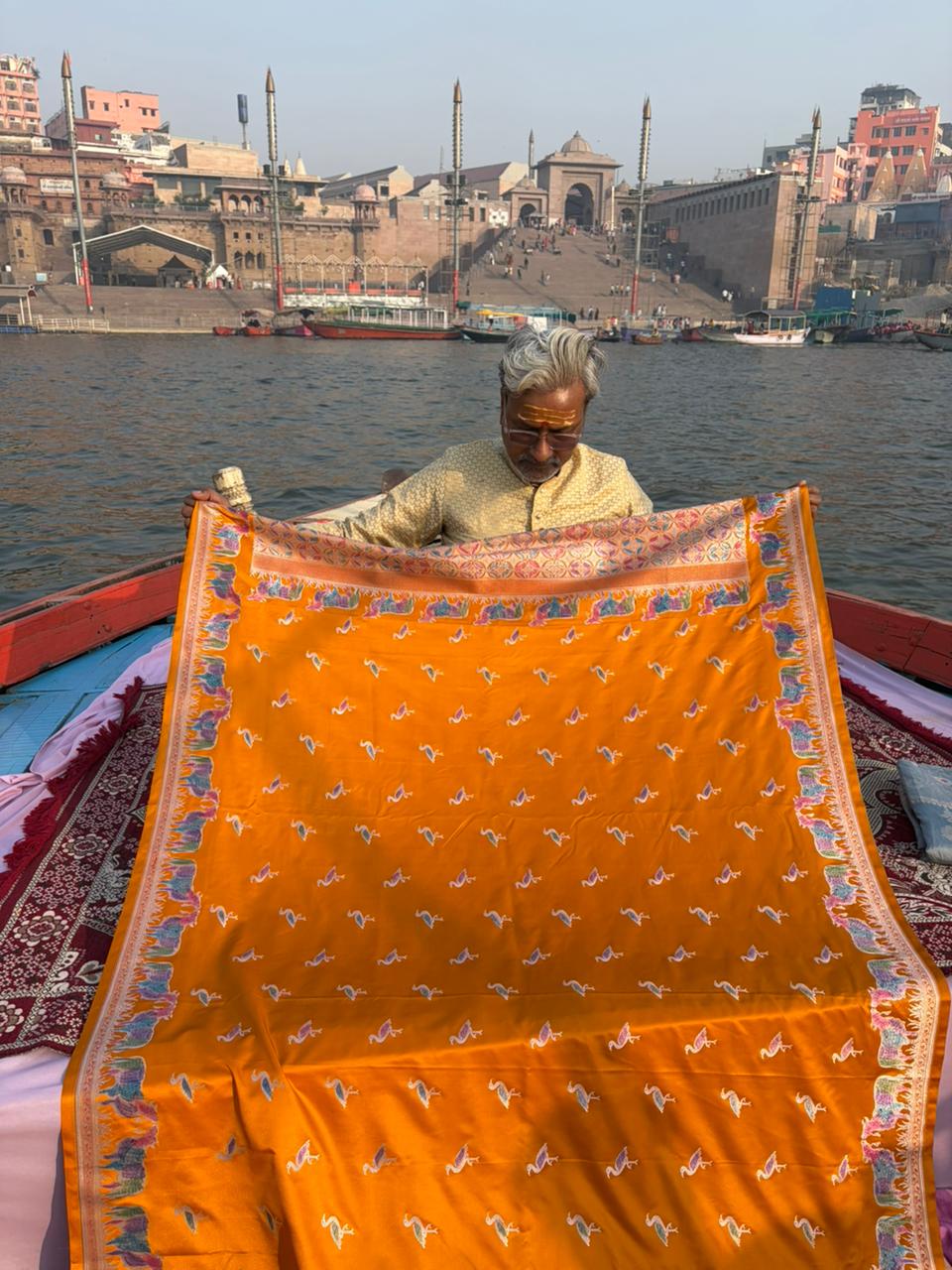 Peet Pichwai Mashru Silk Saree – Mustard Yellow Handpainted Hath Rang Saree | Traditional Pichwai Art | Premium Designer Saree