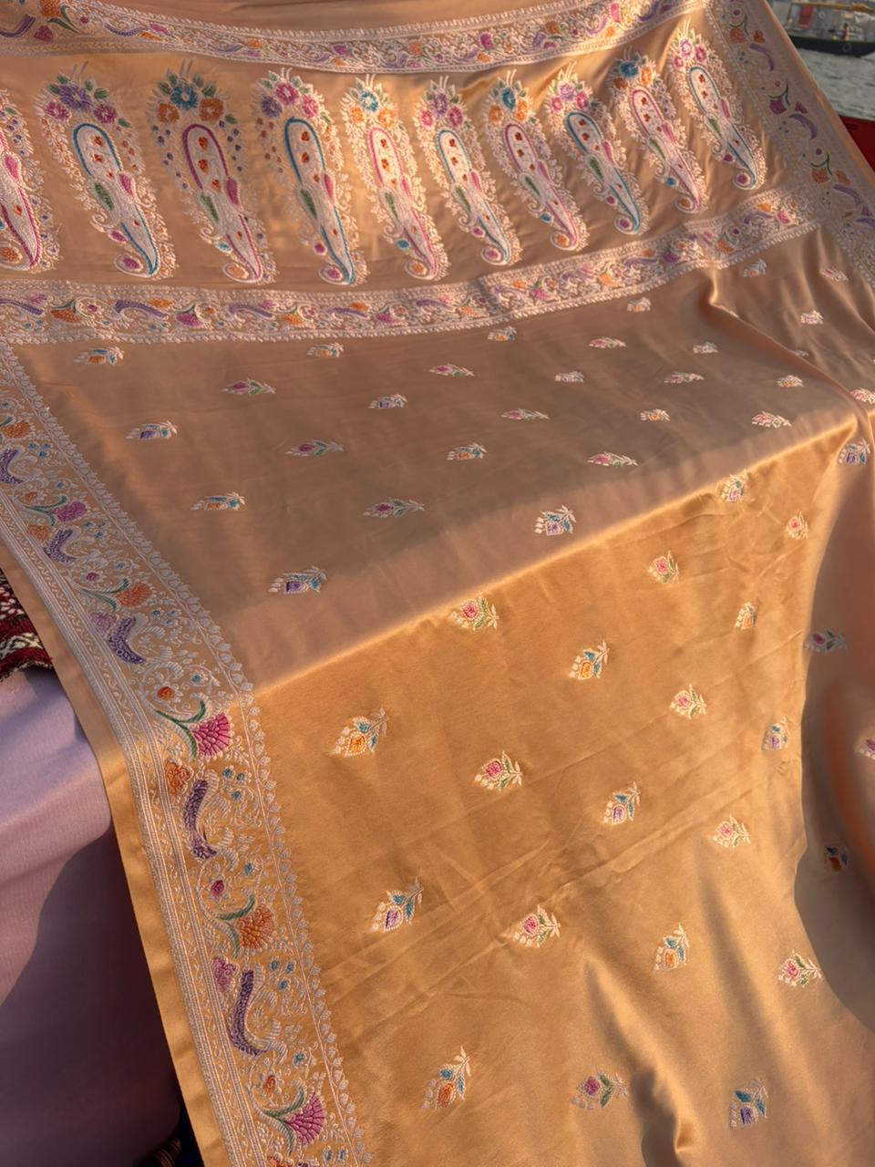 Copper Camel Rajwada Meenakari Mashru Silk Saree | Handpainted Hath Rang Border & Pallu | Premium Handmade Designer Saree
