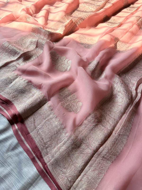 Dusty Rose Kandva Saree Pure Khadi Georgette Handloom