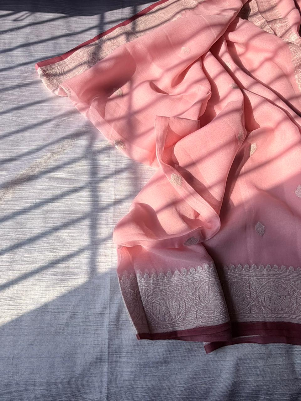 Dusty Rose Kandva Saree Pure Khadi Georgette Handloom
