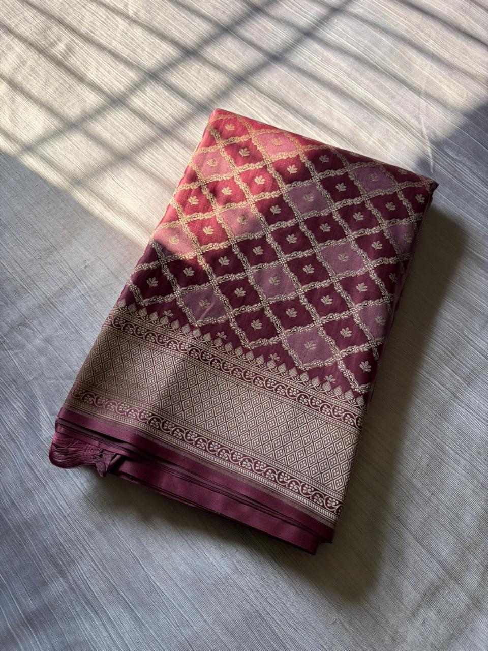 Nude Pink Rangkat Mashru Silk Saree | Mughal Arch Motif | Zari Border & Pallu
