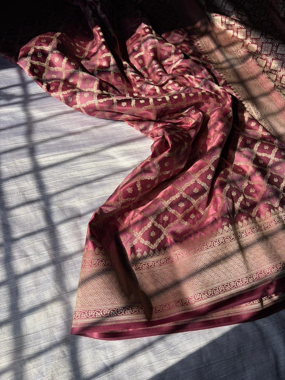 Nude Pink Rangkat Mashru Silk Saree | Mughal Arch Motif | Zari Border & Pallu