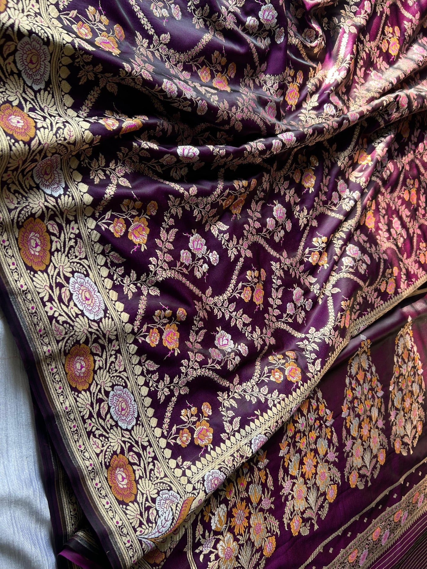 Sona Rupa Kainkhab Purple Mashru Silk Saree – Albeli Leheriya & Jaal Design