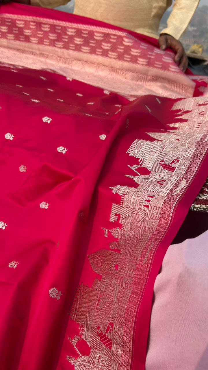 Hot Pink Ghat Saree – Mashru Silk Banarasi