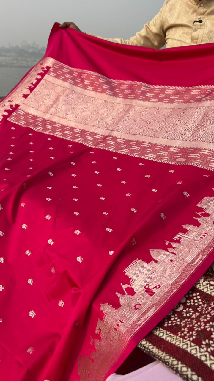 Hot Pink Ghat Saree – Mashru Silk Banarasi