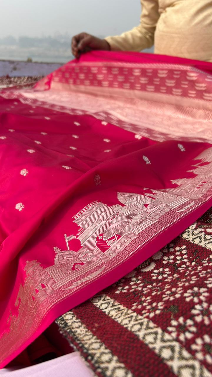 Hot Pink Ghat Saree – Mashru Silk Banarasi