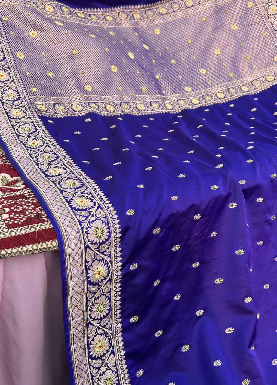 Samantha Inspired Royal Blue Mashru Silk Saree with Hand Zardozi & Meenakari Work