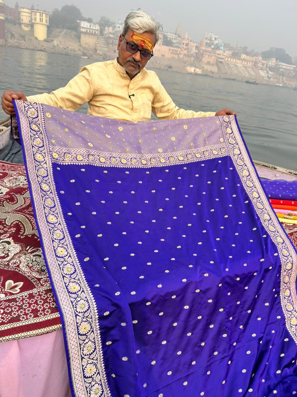 Samantha Inspired Royal Blue Mashru Silk Saree with Hand Zardozi & Meenakari Work