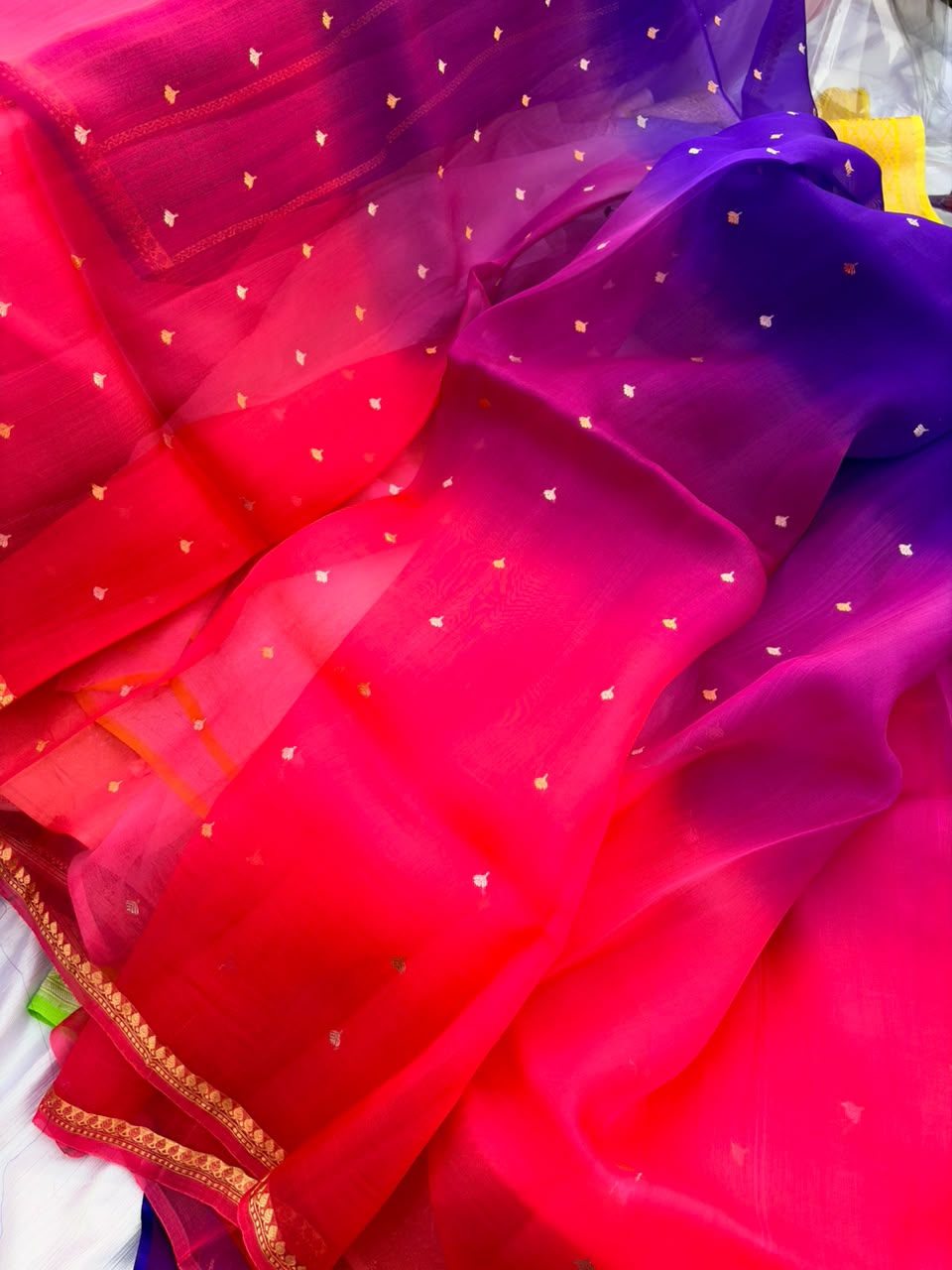 Pure Organza Banarasi Saree 3D Dye Pink Royal Blue - view 2