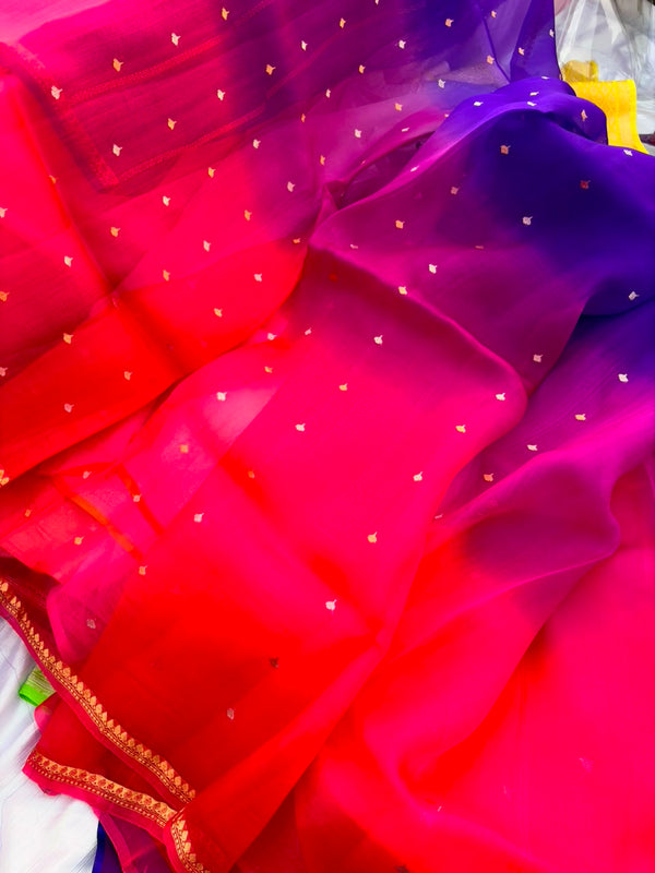 Pure Organza Banarasi Saree 3D Dye Pink Royal Blue - view 2