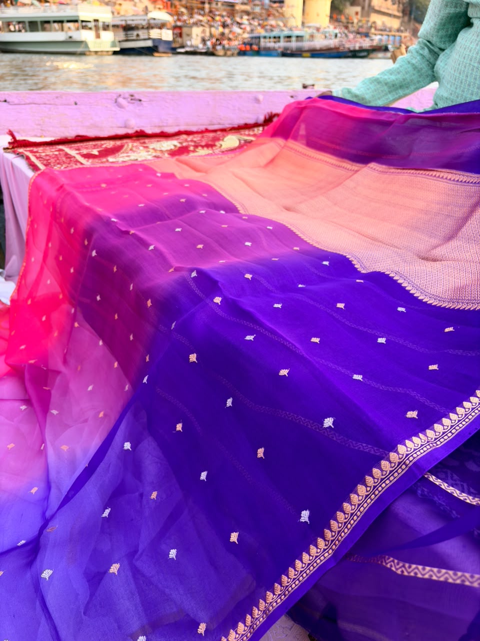 Pure Organza Banarasi Saree 3D Dye Pink Royal Blue - view 1