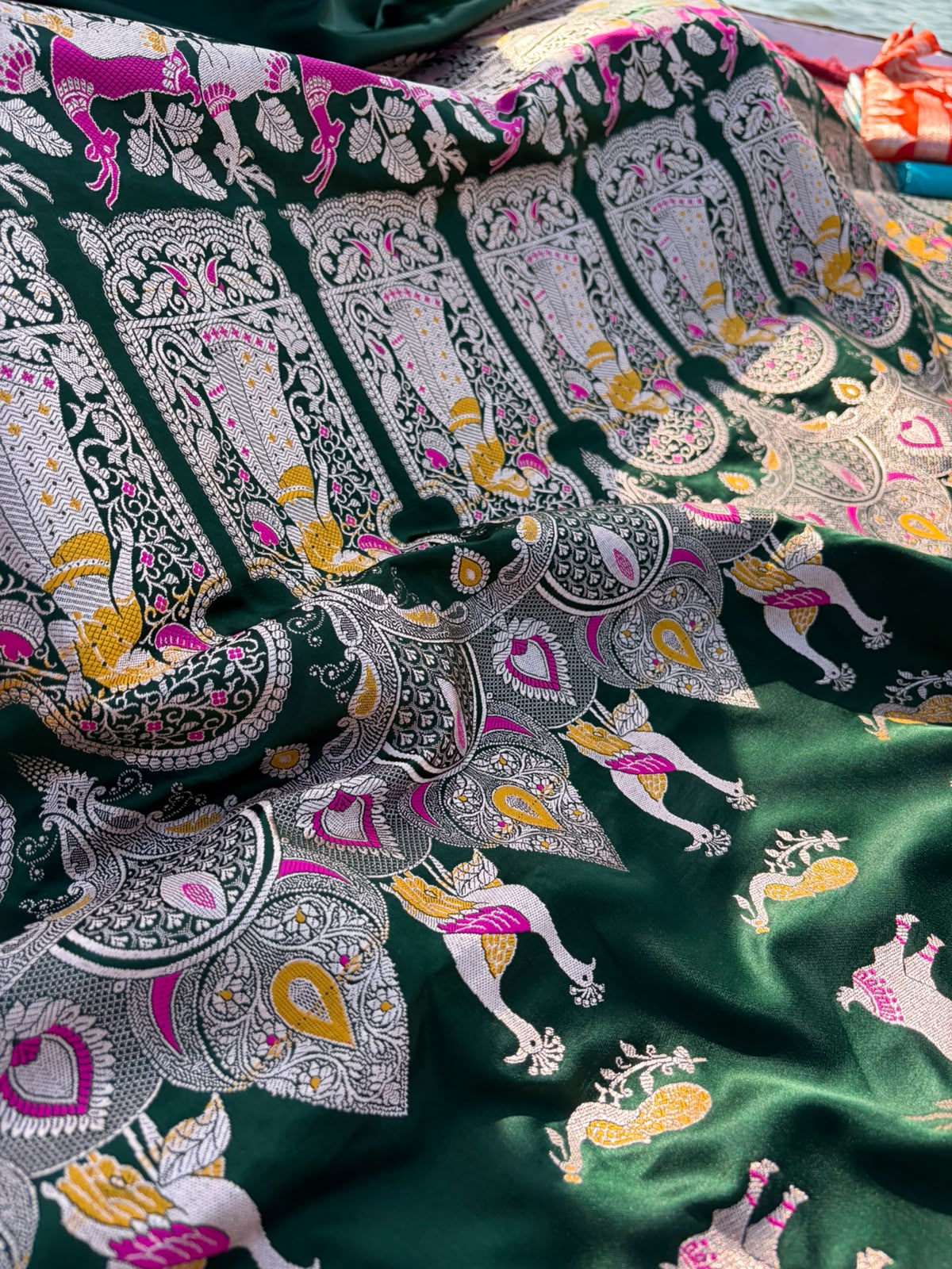 Bottle Green Sikargha Bridal Banarasi Saree