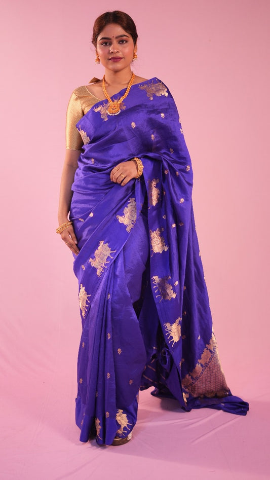 Royal blue Pure katan kandua Saree