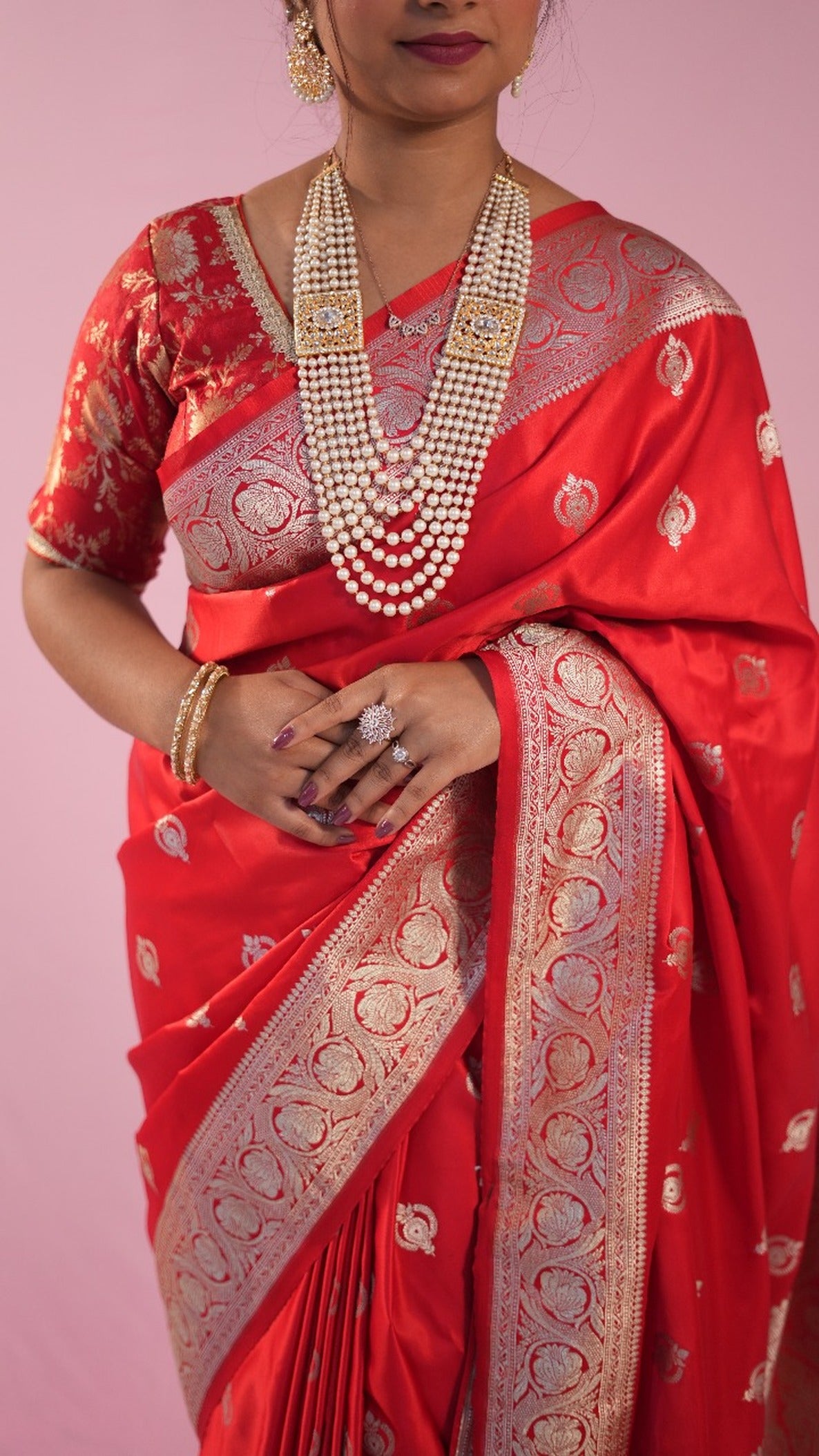 Banarasi Blood Red Saree Jhumka butti