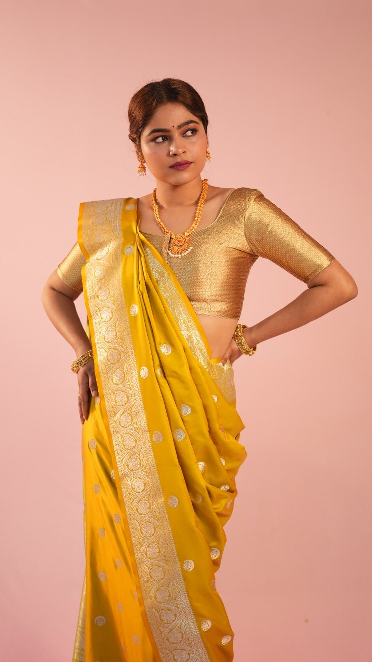 Banarasi Chand Tara Lemon Yellow Saree