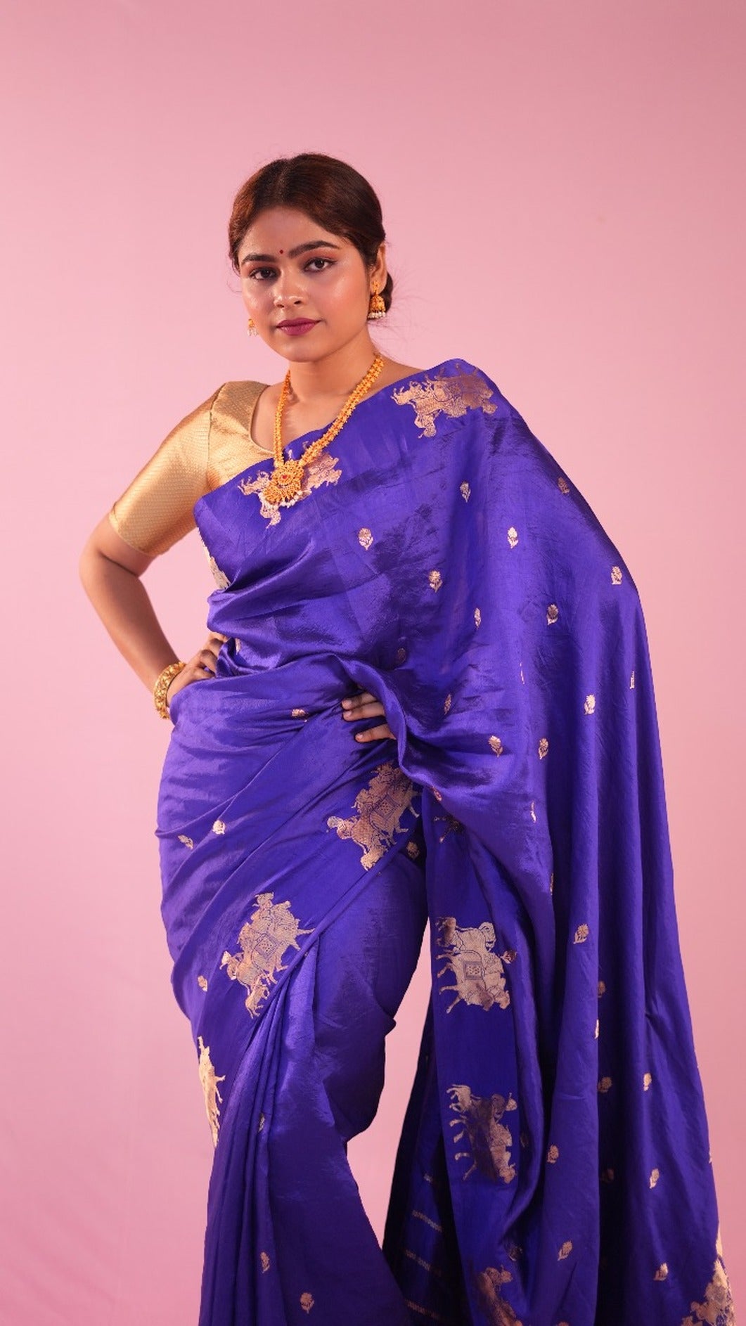 Royal blue Pure katan kandua Saree