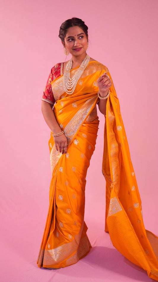 Banarasi Yellow Saree Jhumka Butti