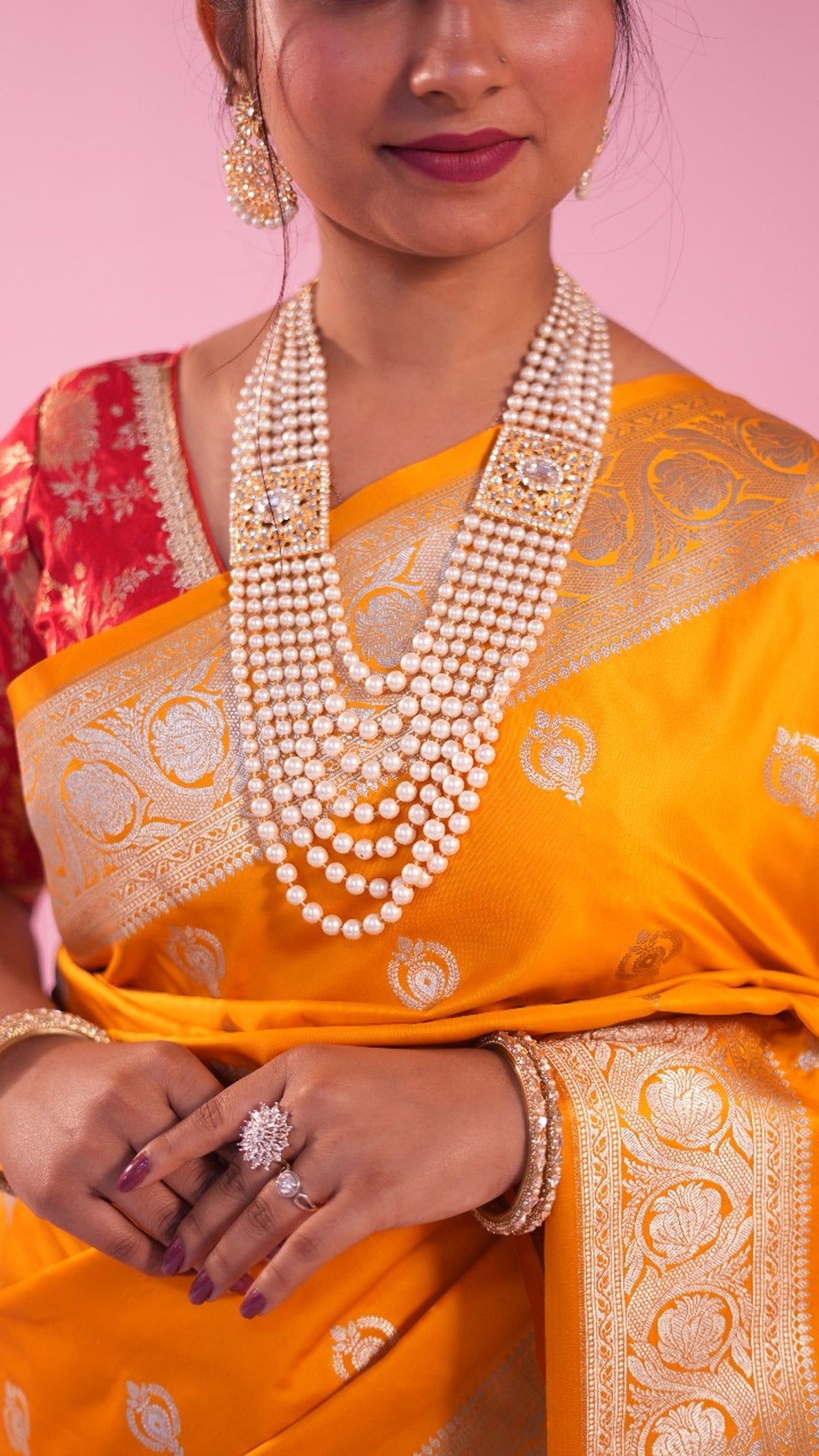 Banarasi Yellow Saree Jhumka Butti
