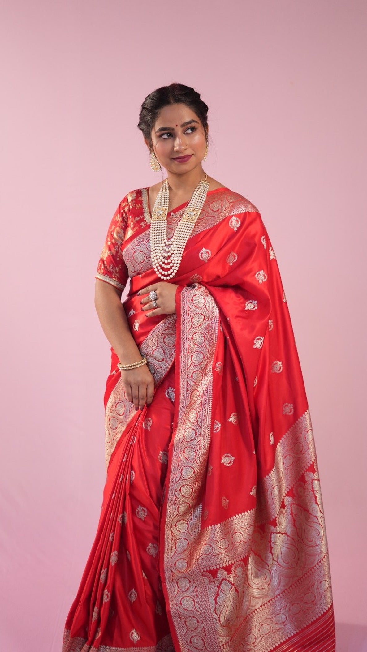 Banarasi Blood Red Saree Jhumka butti