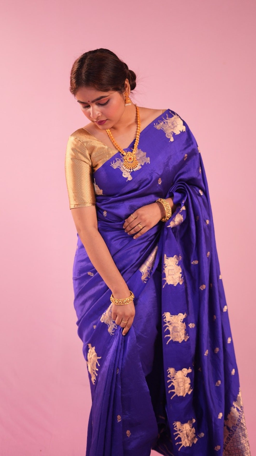 Royal blue Pure katan kandua Saree