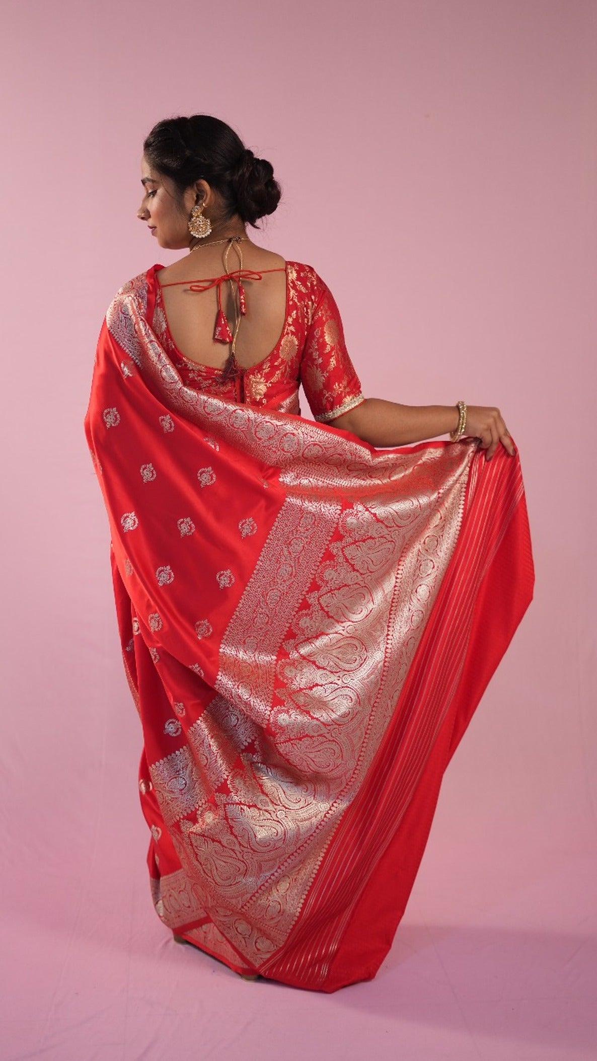 Banarasi Blood Red Saree Jhumka butti