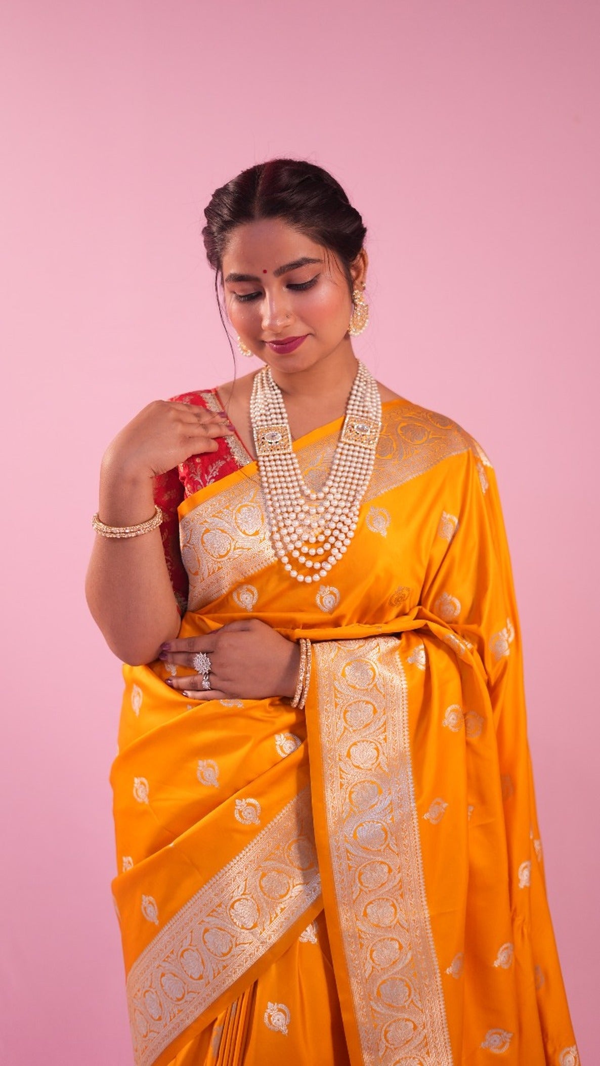 Banarasi Yellow Saree Jhumka Butti