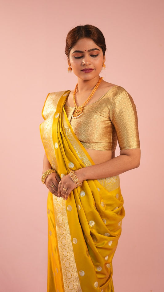 Banarasi Chand Tara Lemon Yellow Saree