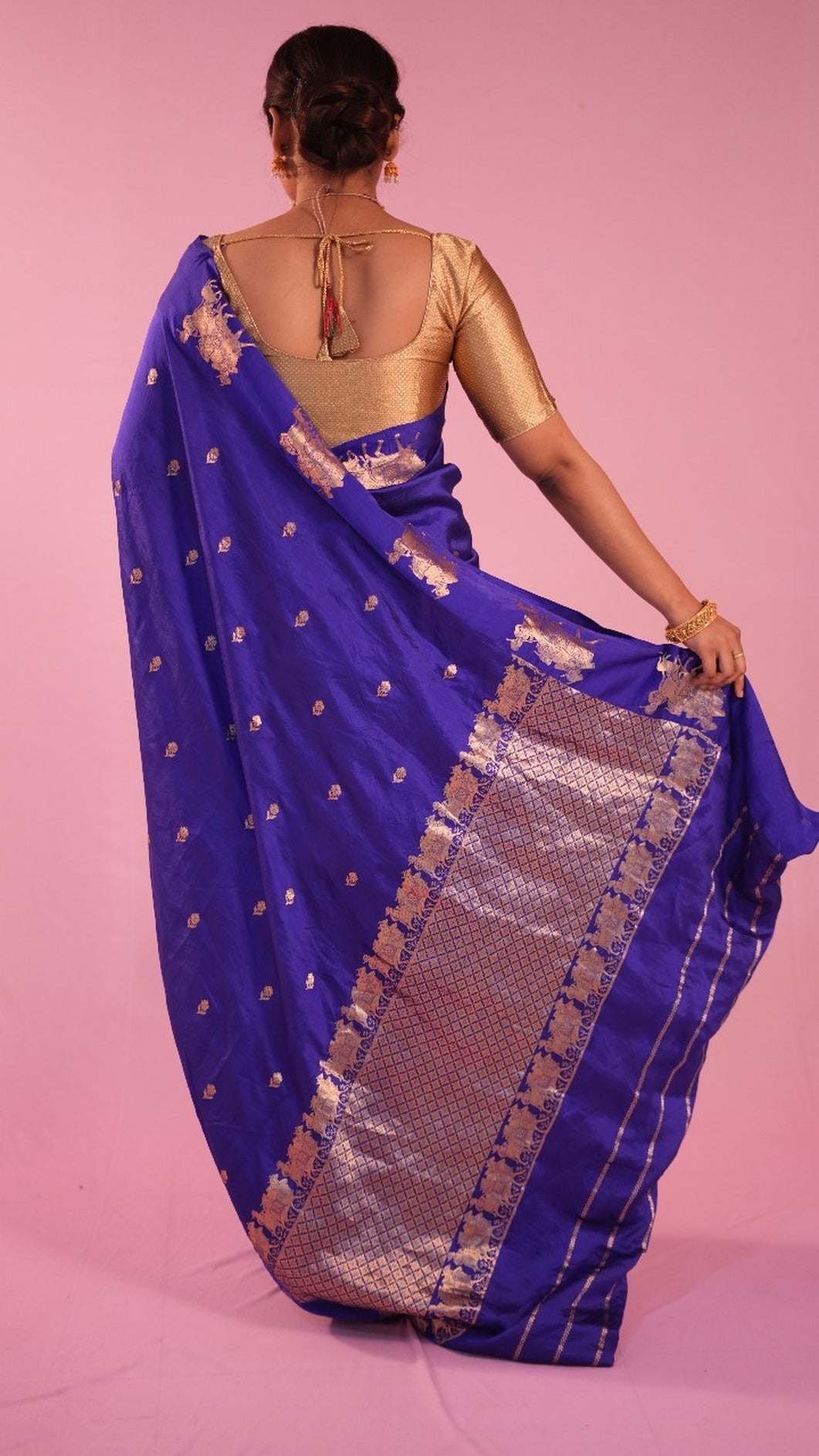 Royal blue Pure katan kandua Saree
