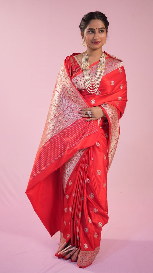 Banarasi Blood Red Saree Jhumka butti