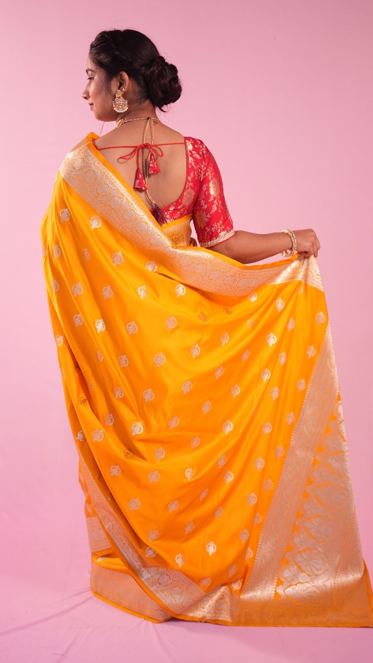 Banarasi Yellow Saree Jhumka Butti