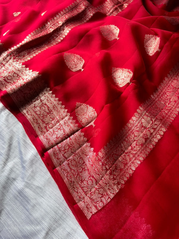 Pure Khadi Georgette Banarasi Saree in Rich Red