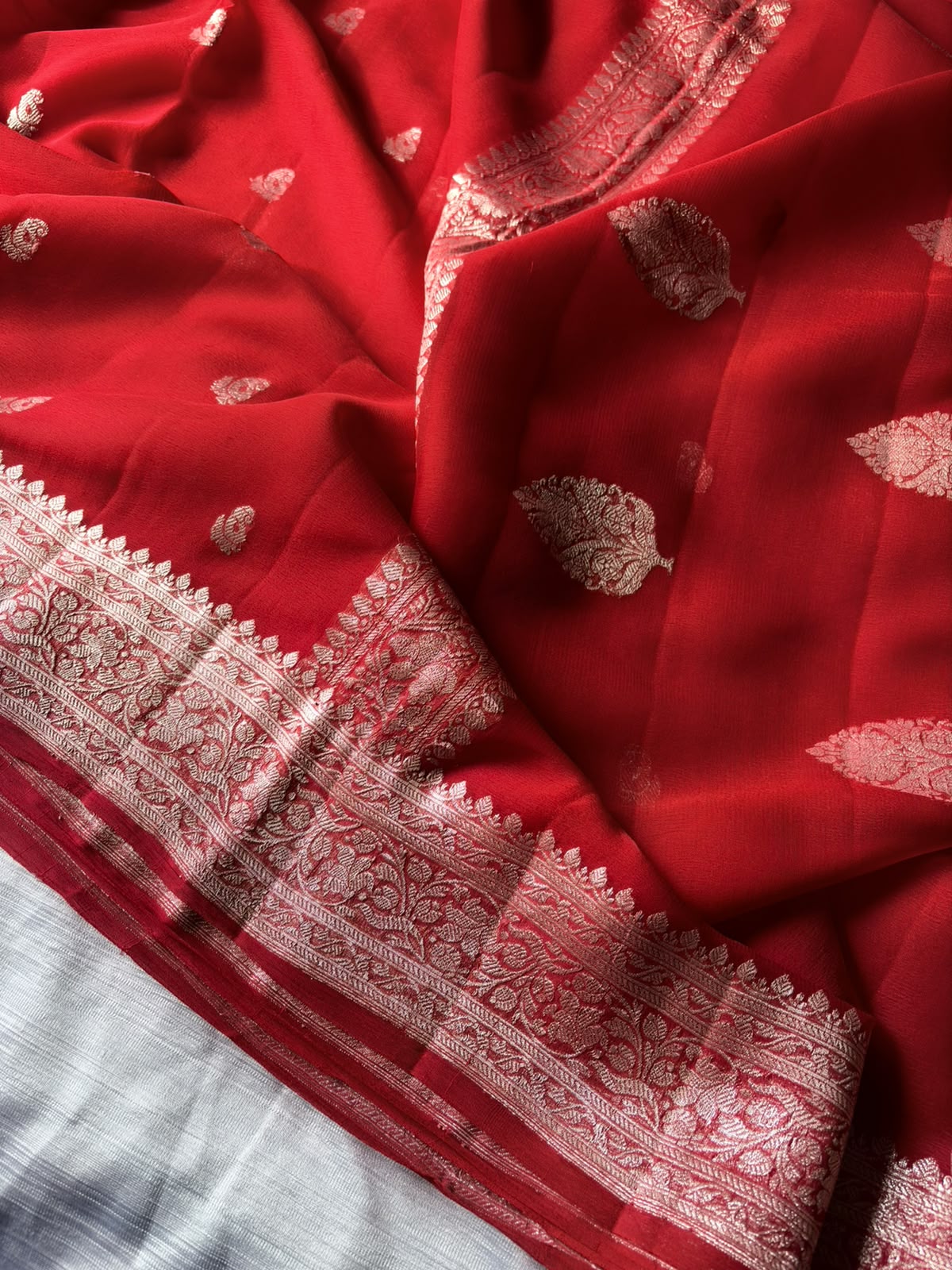 Pure Khadi Georgette Banarasi Saree in Rich Red